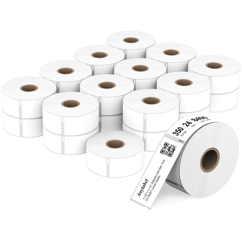 أي تسمية Anylabel متوافق مع 1-1/8" x 3-1/2" استبدال الملصقات الحرارية المباشرة لـ DYMO 30252 الرموز الشريطية لعنوان البريد، متوافق مع طابعات سطح المكتب Rollo وDYMO 4XL وZebra (24 لفة، 350 ملصق/لفة) - Image 1